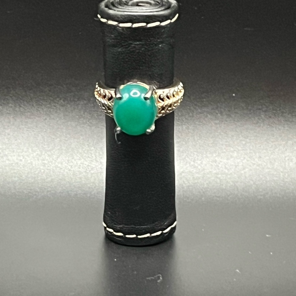 Green Oval Stone Gold-Tone Women's Ring